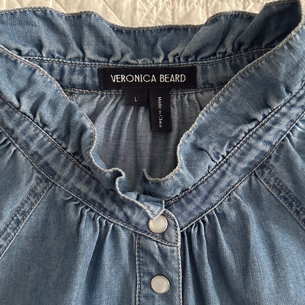 Veronica Beard Calisto Chambray Ruffle Collar Shirt Women’s Large - Picture 4 of 10